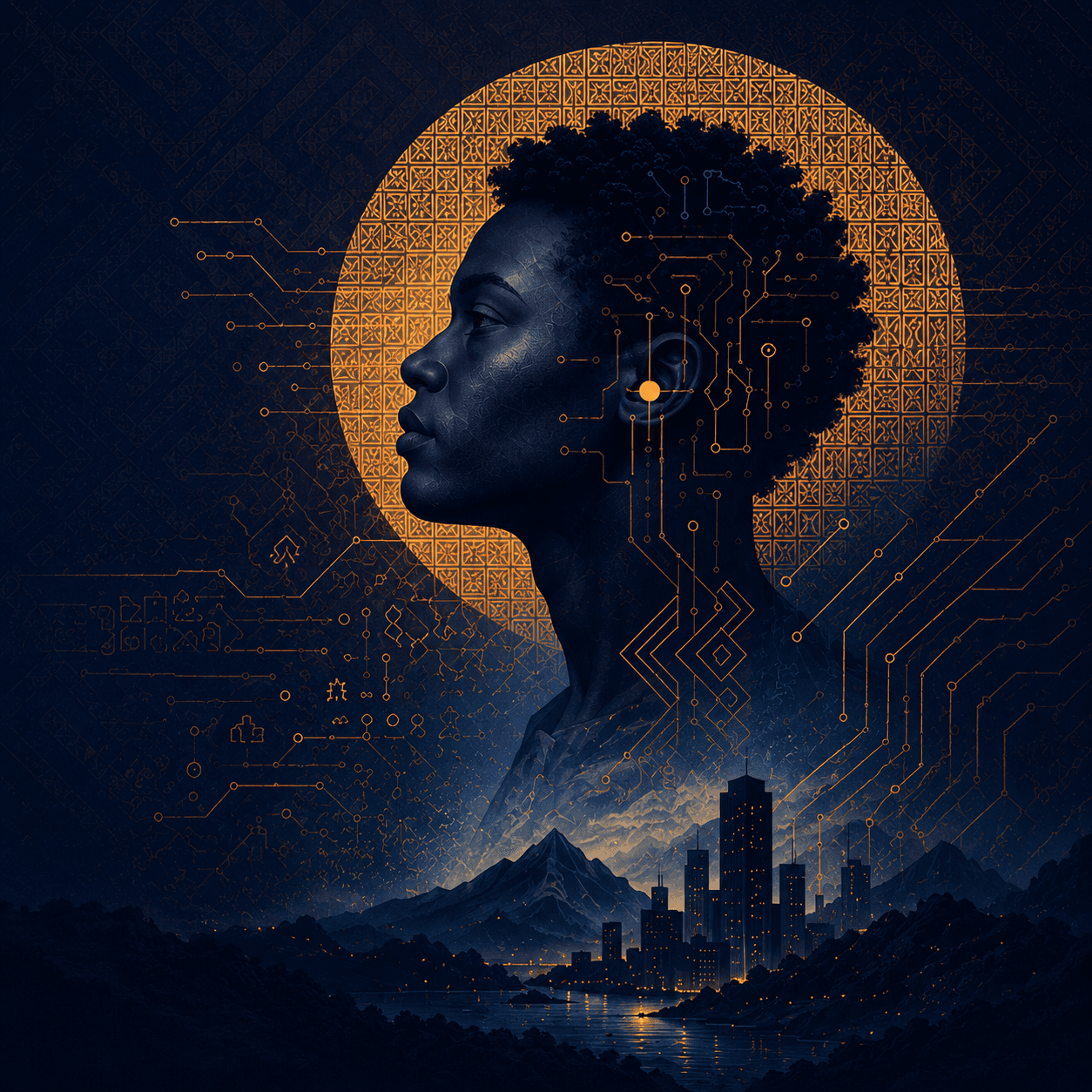 Ancecode brain at night — the code that remembers.